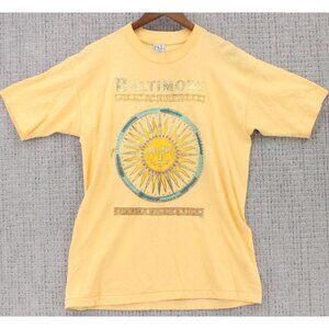Vintage P.S.I Shirt Mens Large Yellow Short Sleeve Baltimore Sun Graphic Art Y2k